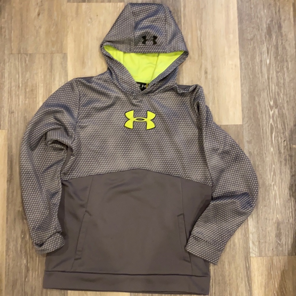 Under armour youth xl hoodie gray and lime green